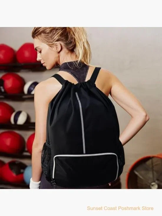 Waterproof Drawstring Backpack with Shoe Compartment Gym Travel Bag - Picture 6 of 7